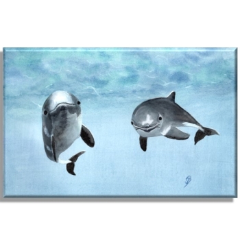 Leinwand 40 x 30 cm Keilrahmen Canvas-Leinen  Aquarell Maritim Kunst Druck Kunstdruck Dänemark Nordsee Ostsee Wal Pottwal Schweinswale Schweinswal